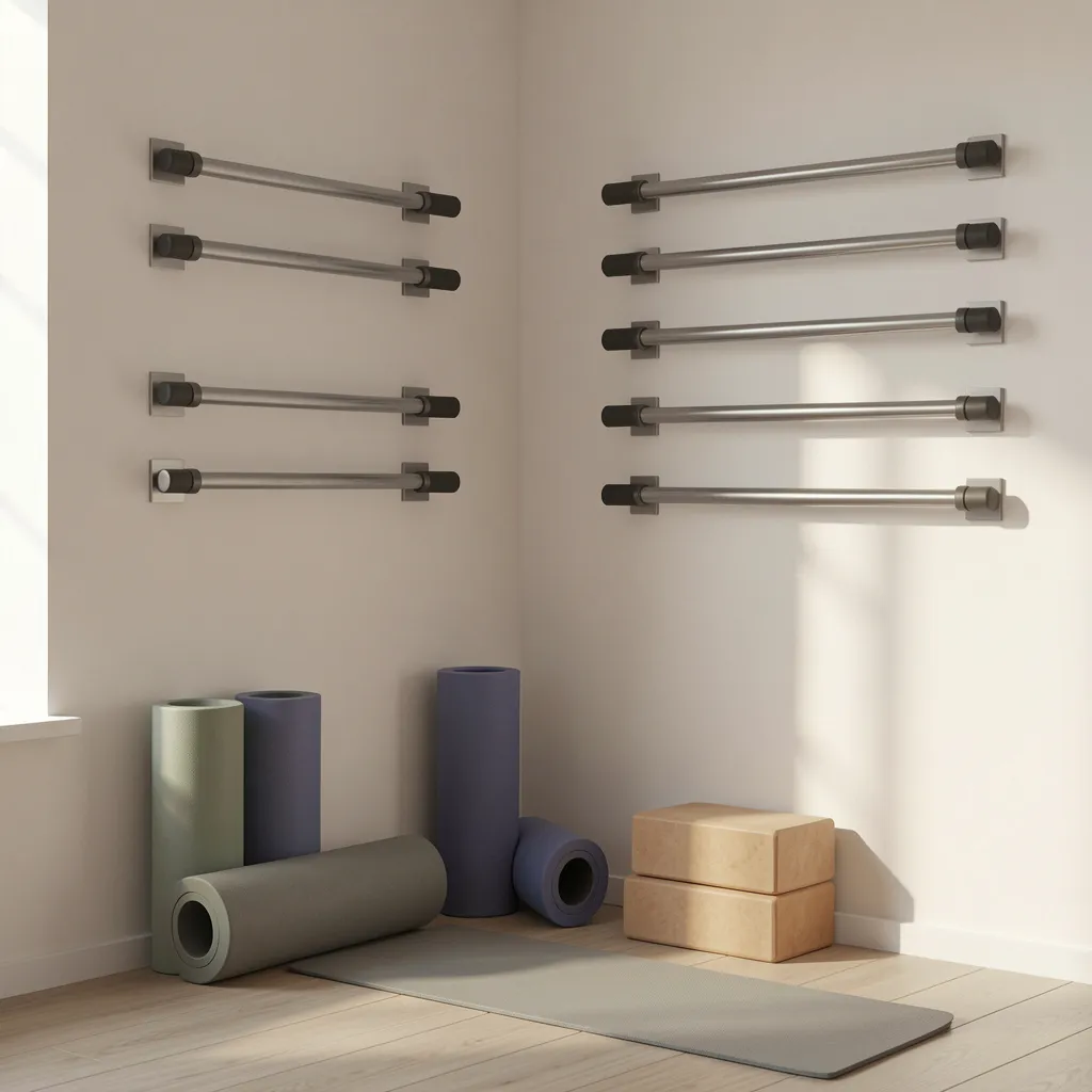 Corner of a training room with rollers and blocks on shelves